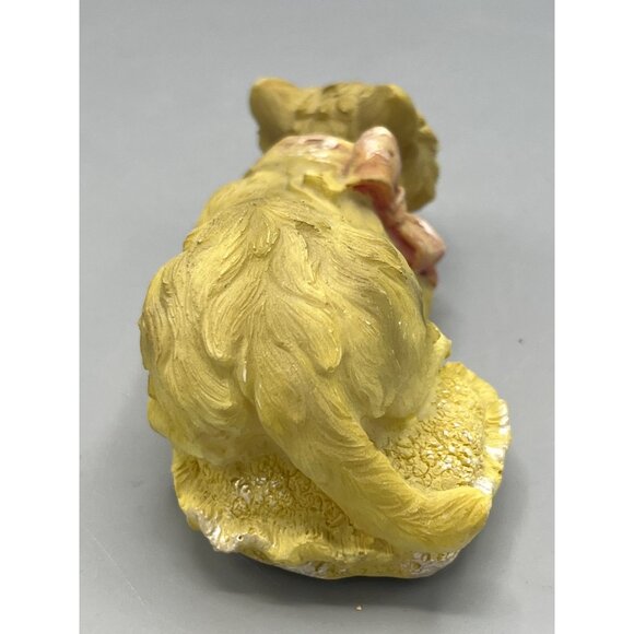Rare VTG Yellow Cat Figurine Bobble Head With Bow Accent 4.5" Long Hand Painted - Picture 13 of 15
